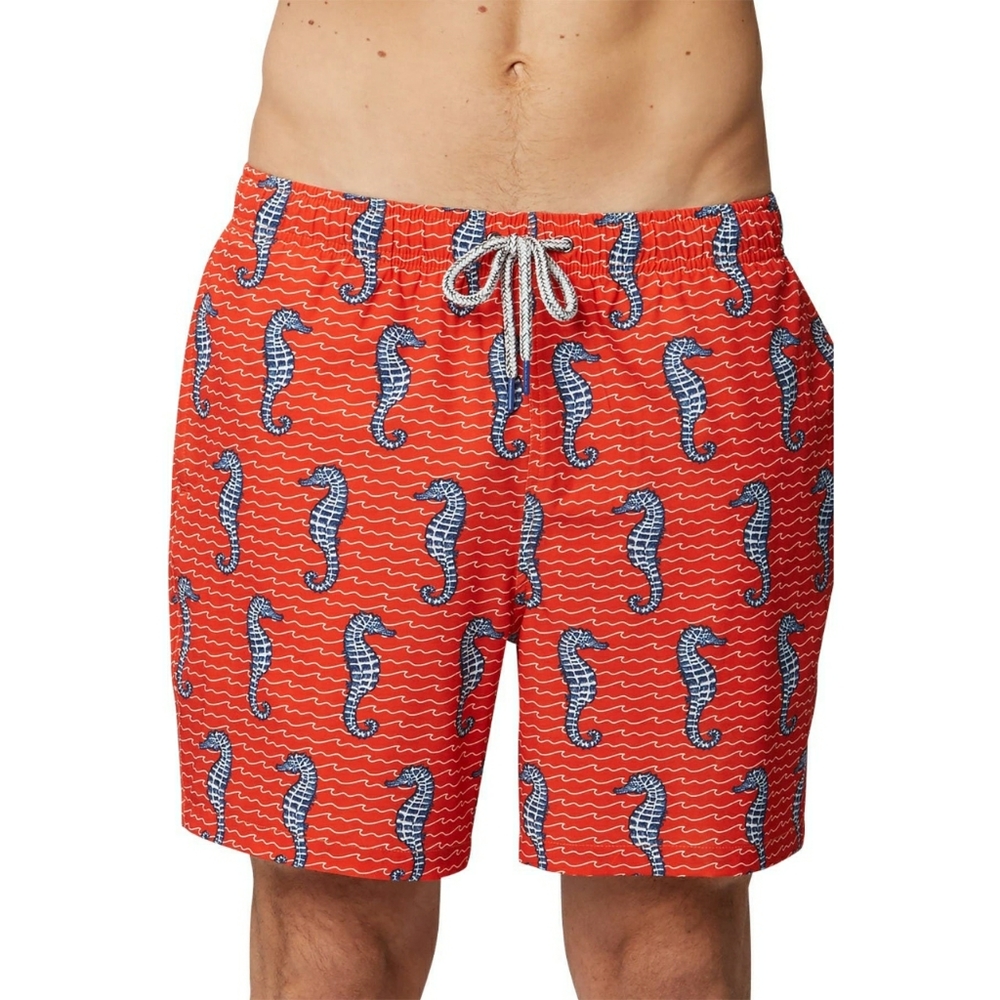 Rainforest Curled Tails Seahorse Stretch Swim Trunks In Spicy Orange